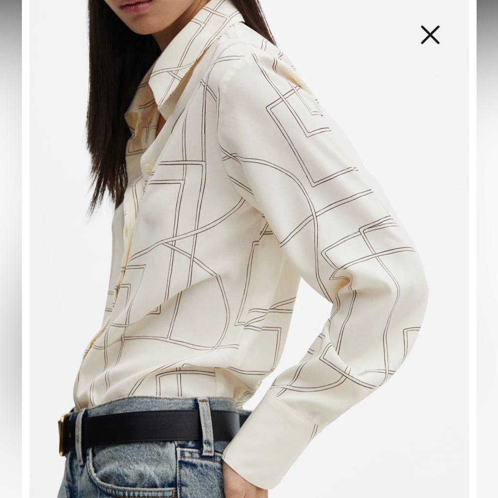Mango Printed Flowy Button Up Shirt
